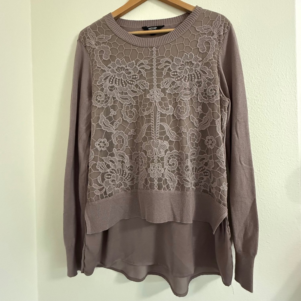 Simply Vera Vera Wang Womens Mauve Lace Front Layered Hem Sweater Large
